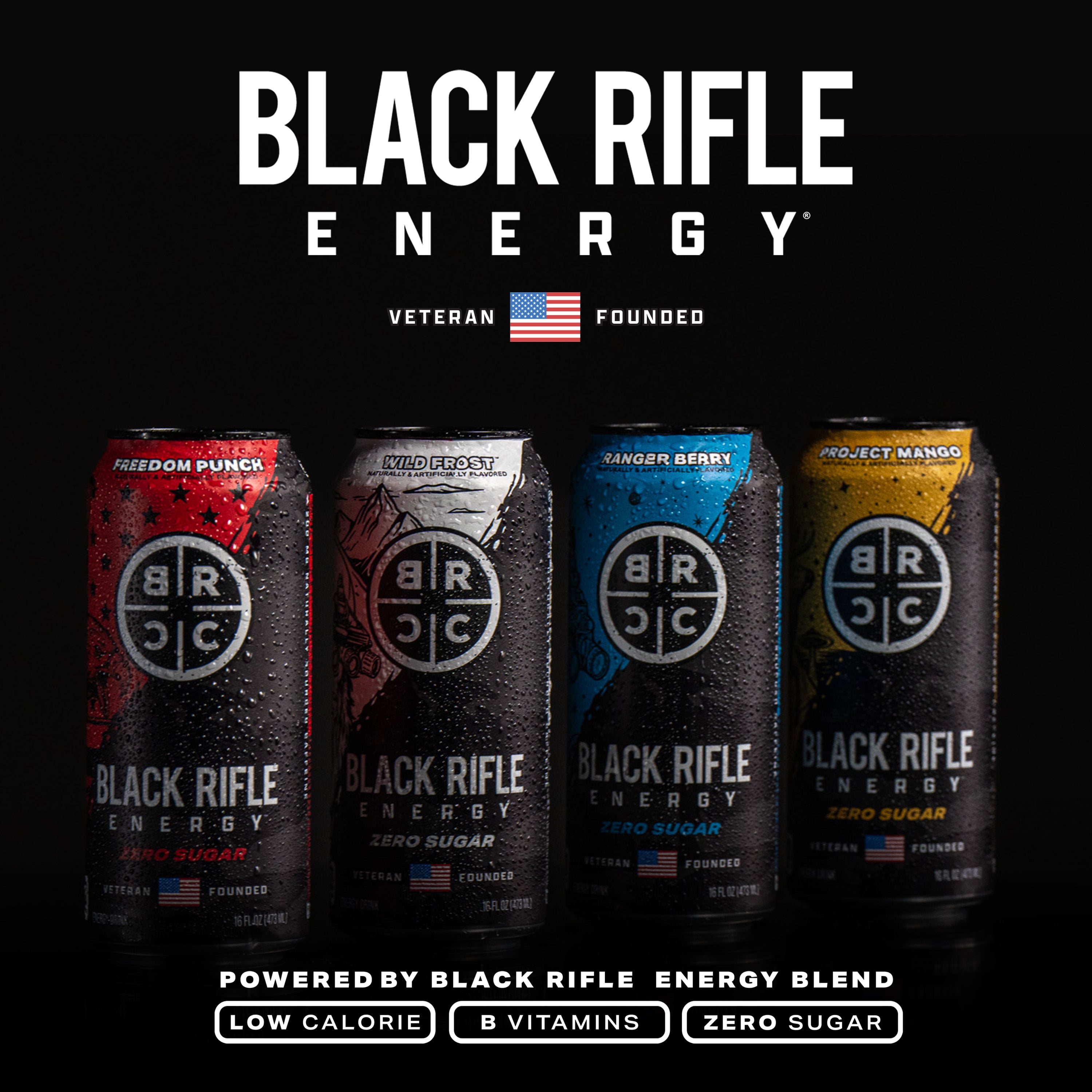 Black Rifle Energy Wild Frost Zero Sugar Energy Drink, 200mg Caffeine, 16 fl oz (Pack of 12)