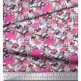 thumbnail image 2 of Soimoi Poly Georgette Fabric Camouflage Texture & Flamingo Bird Printed Fabric 1 Yard 52 Inch Wide, 2 of 3