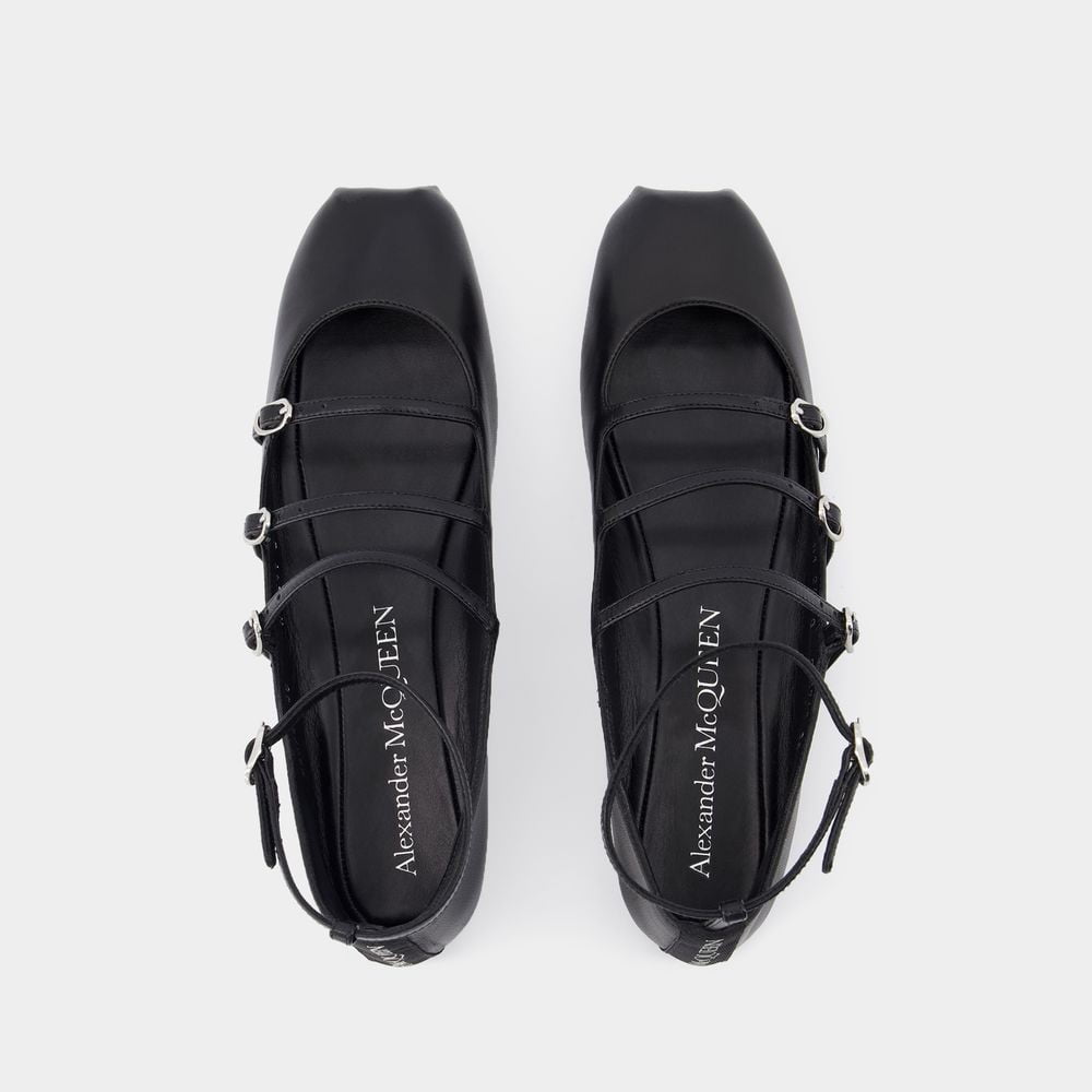 フラットシューズ Cage Ballerinas - Alexander McQueen - Leather - Black Alexander Mcqueen Cage Ballerinas - Leather - Black Black