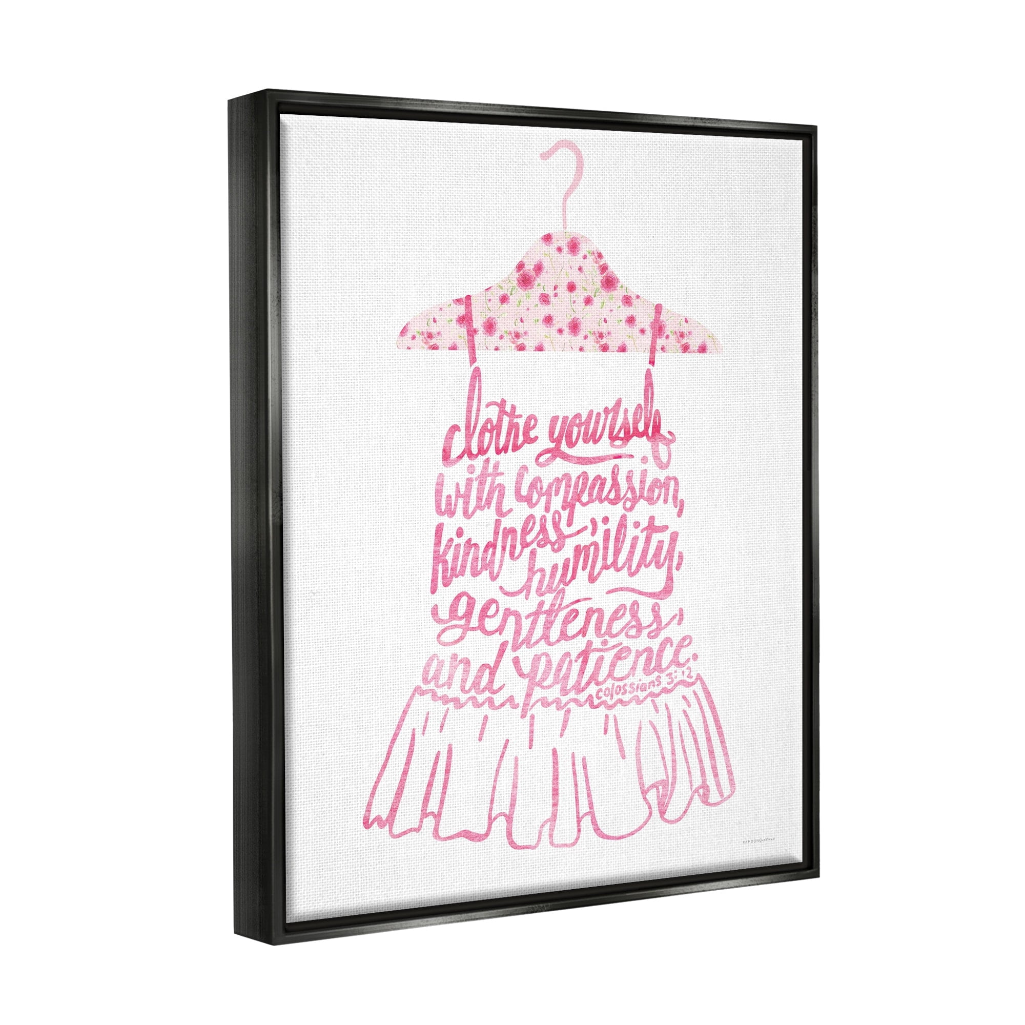Stupell Industries Pink Stylish Uplifting Quote Religious Verse Calligraphy Graphic Art Jet Black Floating Framed Canvas Print Wall Art, Design by Kamdon Kreations