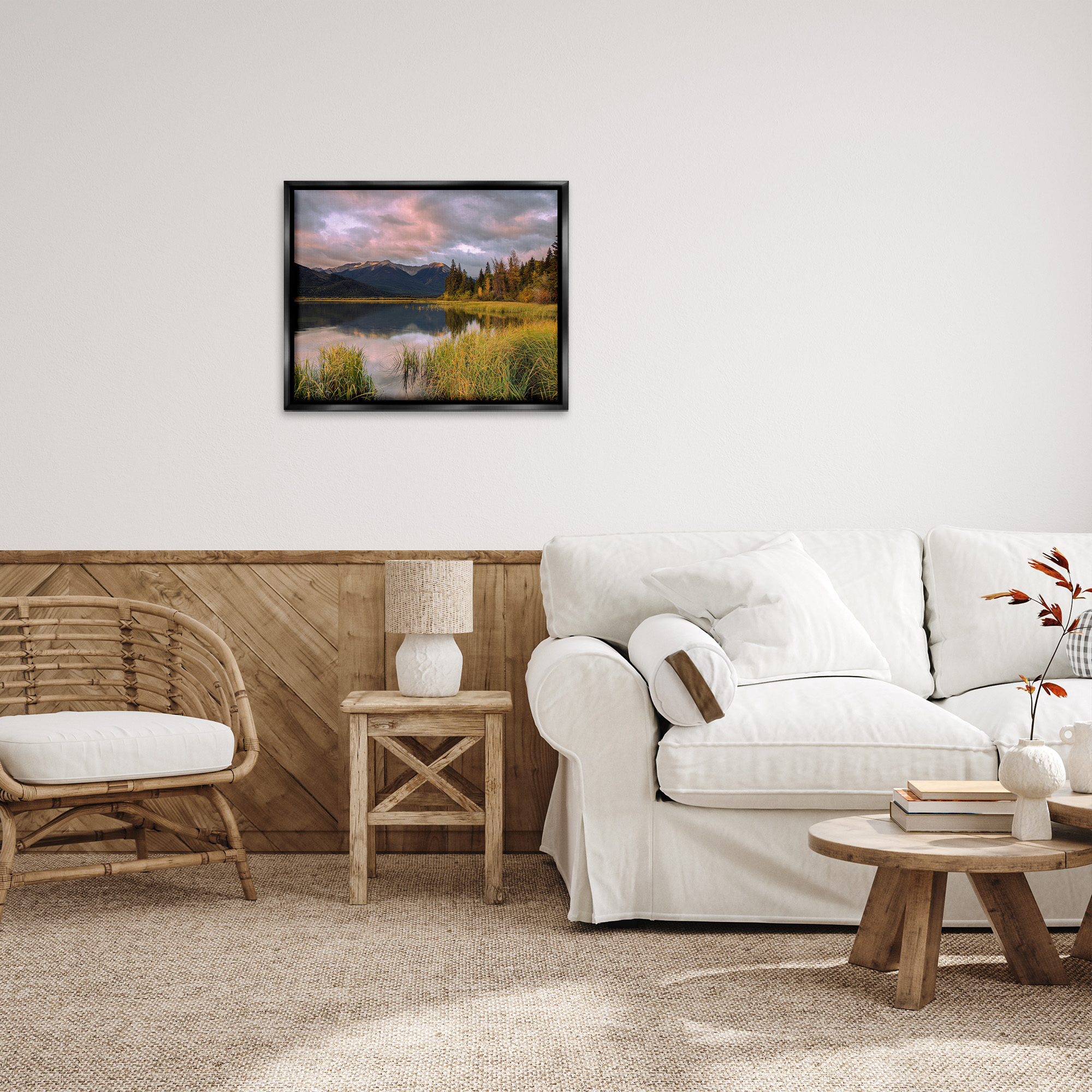 Stupell Industries Lake's Edge Landscape Landscape Photography Black Floater Framed Canvas Art Print Wall Art, 31 x 25