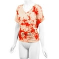 thumbnail image 4 of Made by Johnny Women's V-Neck Short Sleeve Tie Dye Shirring Dolman Top S WHITE_CORAL, 4 of 6