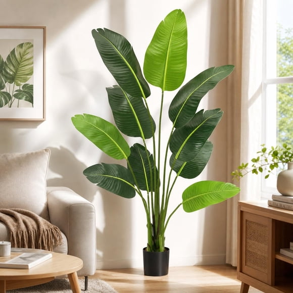 Árbol Artificial de Ave del Paraíso de 152 cm con 10 Troncos en Maceta - Planta Falsa Realista de Banano para Decoración de Interior y Exterior - Ideal para Sala de Estar, Oficina y Hogar