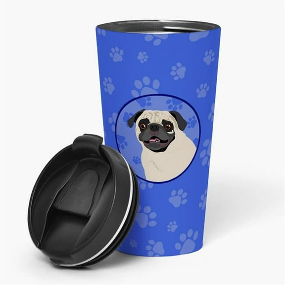 Carolines Treasures WDK1173TBL215 7.25 x 3.5 in. Unisex Pug Fawn No.2 Stainless Steel 16 oz Tumbler, Blue