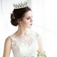 thumbnail image 4 of KAKOWELY Corona de novia clásica, tocado de boda, bonito tocado, accesorio para vestido de novia, adorno para el pelo de fiesta para mujer (dorado y azul lago), 4 of 5