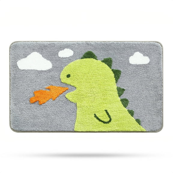 Dinosaur Bath Mat Non Slip, Bath Rug Soft Shower Rug Plush Microfiber Water Absorbent Thick Shaggy Floor Mats for Bathroom, Bedroom, Kitchen, Machine Washable, 16" x 24"
