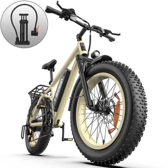 HiKeep 26" Electric Bike for Adults 1500W Peak, 48V 15.6Ah Removable Battery, 30MPH Electric Bicycle, 26x4" Fat Tire Mountain Ebike, Shimano 7 Speed, UL2849, Beige