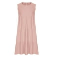 thumbnail image 6 of CHGBMOK Women Dress Crew Neck Sleeveless Linen Dress Front Pleated Curved Hem Midi Dress Casual Loose Plus Size, 6 of 7