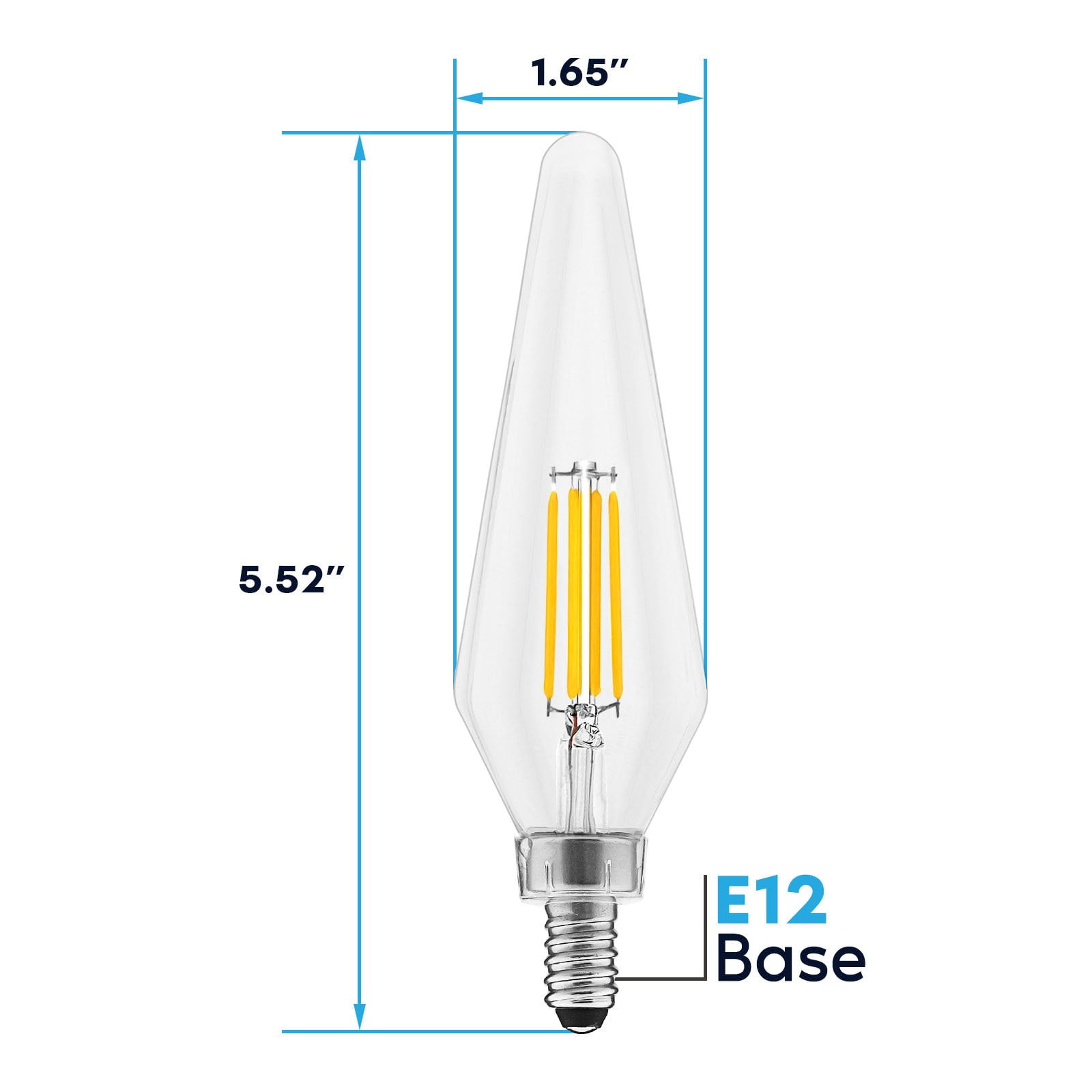Luxrite E12 Candelabra LED Light Bulbs, 3000K, Dimmable, 4.5W, 500 Lumens, HX10.5 Glass, Wet Rated, UL Listed 12 Pack