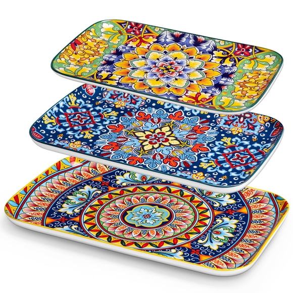 vancasso Serving Platters Set of 3, 16"/14"/12" Inch Rectangular Trays - Extra Large, Ceramic Bohemian Serving Dish for Entertaining Food, Microwave