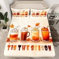 thumbnail image 2 of YST Fall Pumpkin Drinks Sheet Set For Kids Autumn Thanksgiving Sheets Full Size, Autumn Maple Leaves Bed Sheets Set Fall Decorations Fitted Sheet + Flat Sheet + 2 Pillow Cases, 2 of 5