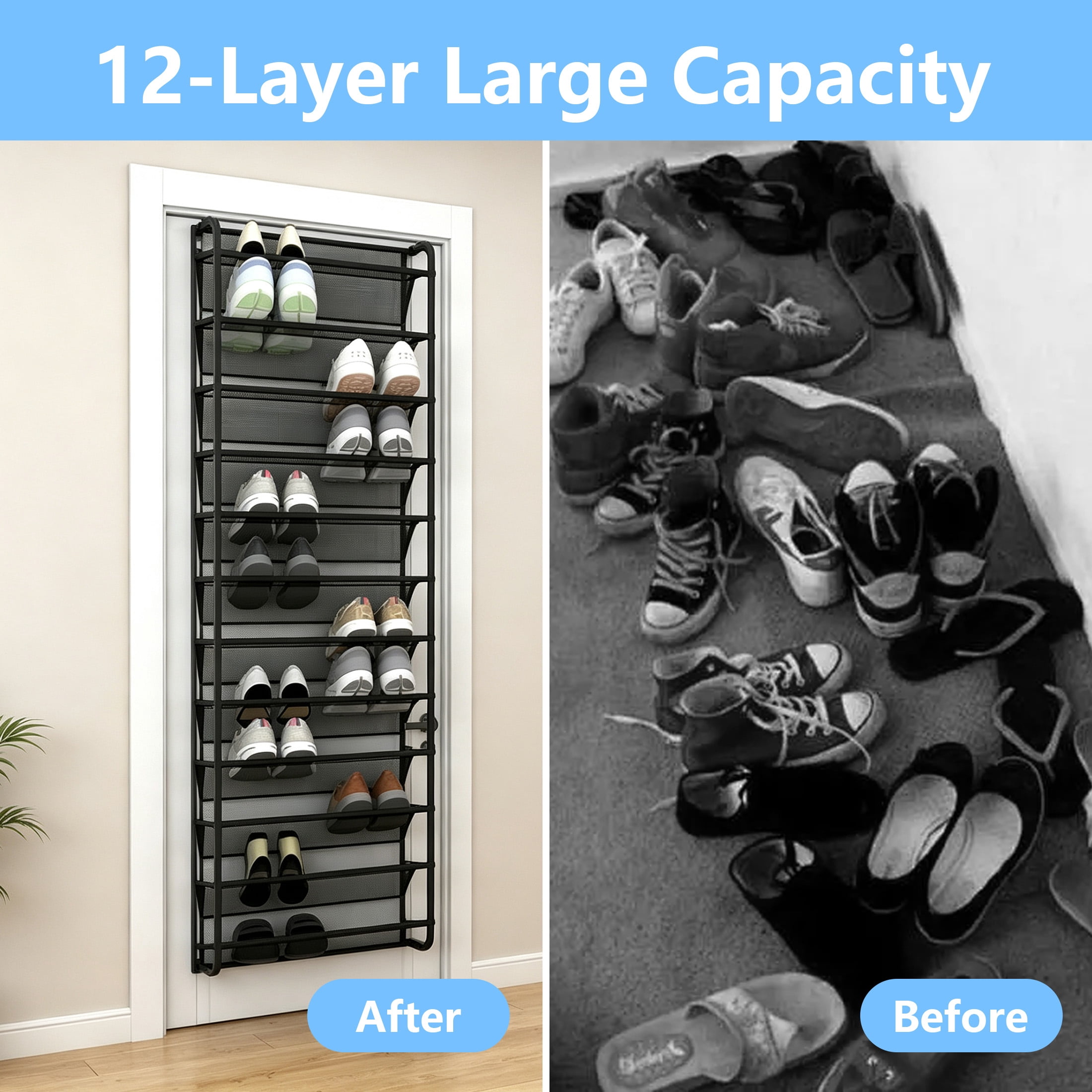 Over The Door Shoe Organizer, 10 Tier Hanging Shoe Rack for Door, Mesh Shoe Storage Holder for Closet Entryway Bedroom, Multi-Purpose Hanging Storage Rack for Shoes Hats Bags