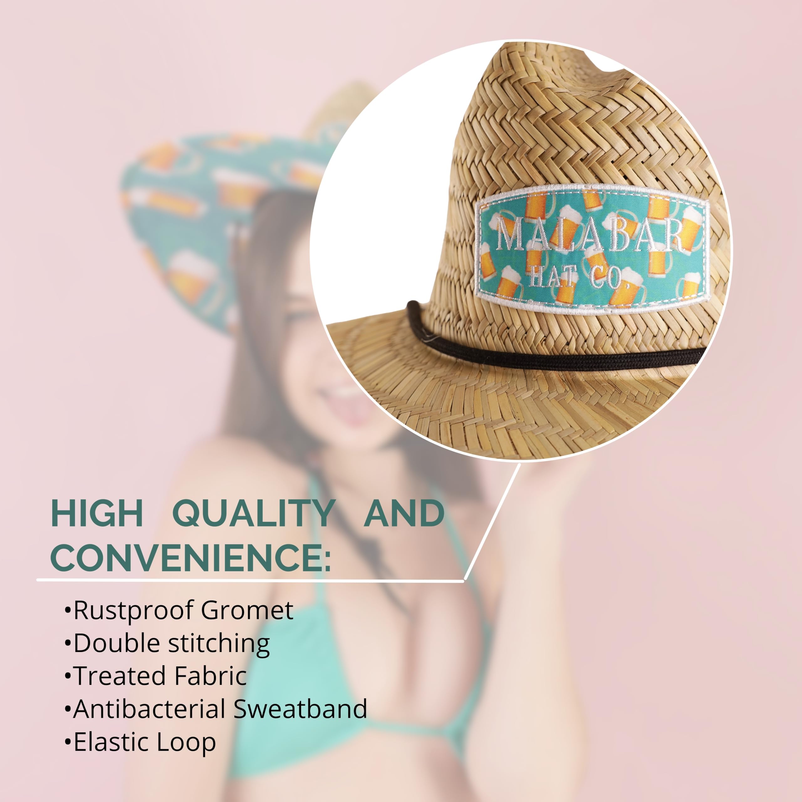 Beer Hat Fabric Pattern Print Straw Sunhat Men & Women, Lifeguard Hat, Beach, Swim, Cruise, Paddle Board, Boat, Fishing, Fits All, Malabar Hat.