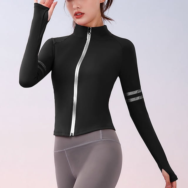Puntoco Chaqueta De Manga Larga con Cuello Alto para Mujer, Chaqueta De Yoga con Cremallera para Ejercicio físico y Correr Al Aire Libre, De Secado rápido Puntoco Puntoco-1
