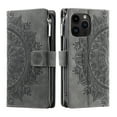 thumbnail image 3 of Nalacover for iPhone 13 Pro Embossed Floral Pattern PU Leather Crossbody Case with Shoulder Strap,Shockproof Magnetic Flip Kickstand Credit Card Slots Zipper Pocket Wallet Phone Case,Gray, 3 of 11