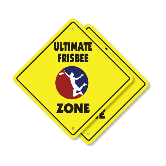 Ultimate Frisbee (2 Pack) Plastic Crossing Sign - 12 Inch X 12 Inch Xing Sign Gift Sports Disc Team Outdoor Fun Active Game Recreation Challenge Play Decor