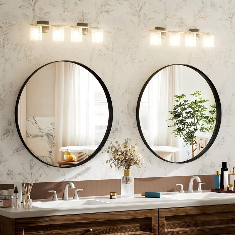 Lumora 24" Round Bathroom Mirror With Deep Frame Vanity Mirror for Wall, Black