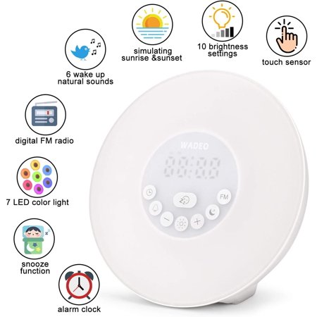 WADEO Wake Up Light Alarm Clock with Colored Sunrise Simulation Bedside
