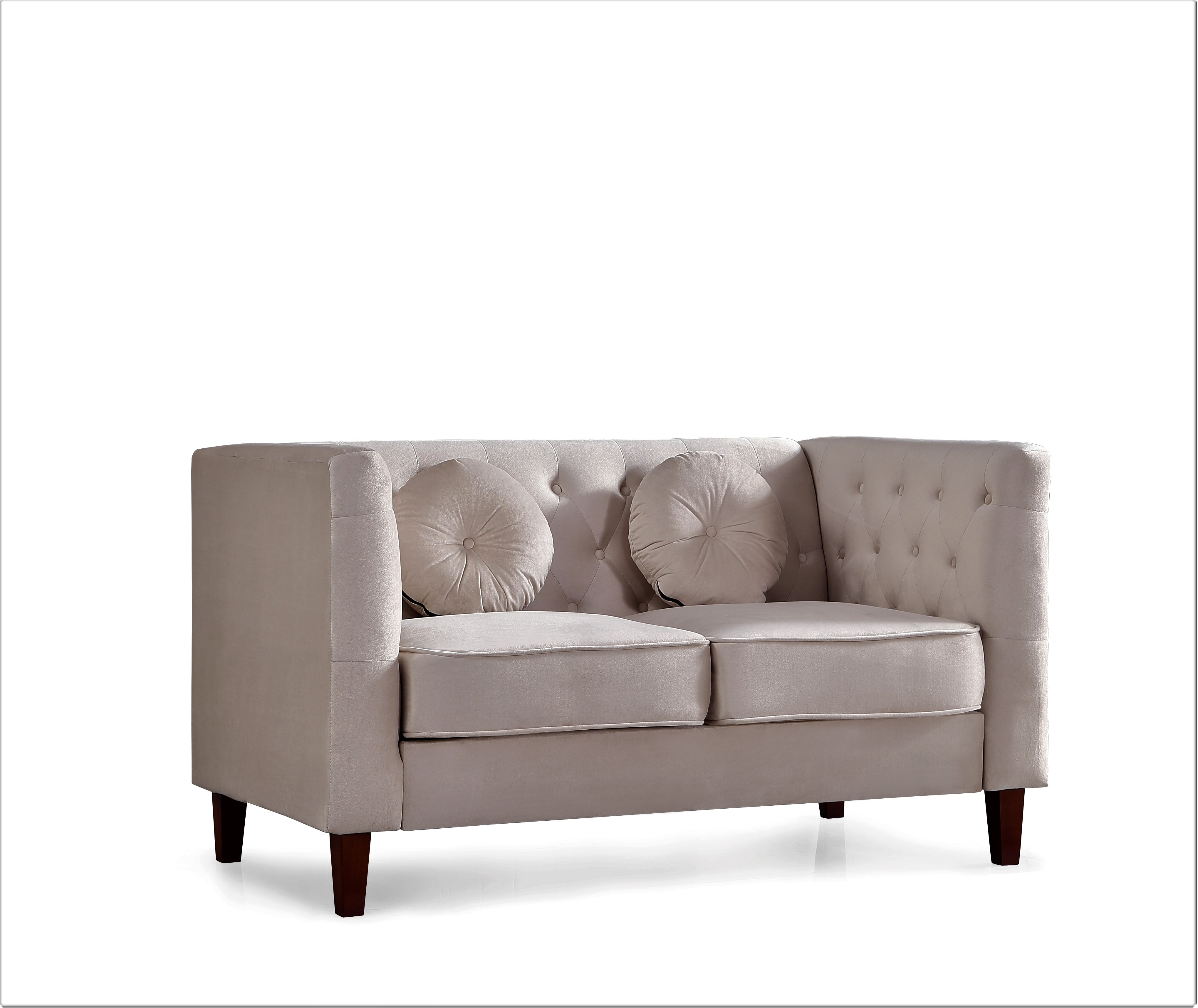 Uspridefurniture Tufted Square Design Velvet Loveseat, Beige