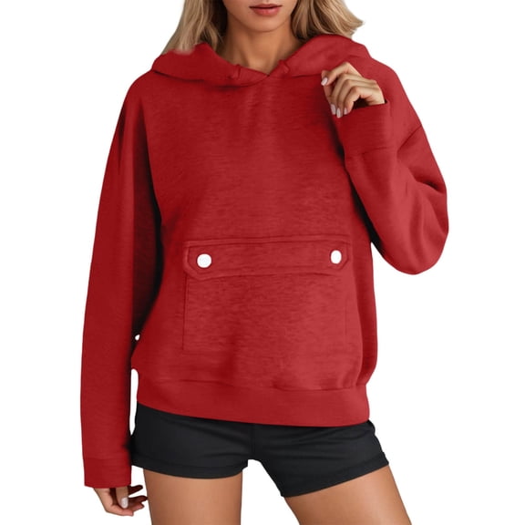Bibifish Womens Hoodies With Big Flat Pocket Long Sleeve Drawstring Hooded sweatshirts Soft Solid Color Ladies Pullover Tops With Pocket