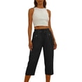 thumbnail image 7 of Hvogkswy Cotton Linen Capri Pants for Women Straight Solid Drawstring Elastic Waist Capris with Pockets Summer Casual Capri Pants, 7 of 7