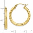 thumbnail image 5 of 10K Yellow Gold Satin & Diamond-Cut 3mm Round Hoop Earrings (25 X 25.15) Made In Peru 10tc289, 5 of 6