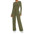 thumbnail image 2 of Lumtrix 2 Piece Lounge Sets for Women Fall Outfits Long Sleeve Wide Leg Tracksuits Womens Casual Loungewear Two Pcs Matching Set With Pockets Army Green M, 2 of 7