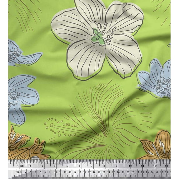 Soimoi Cotton Cambric Fabric Lily Flower Decor Fabric Printed Yard 56 Inch Wide