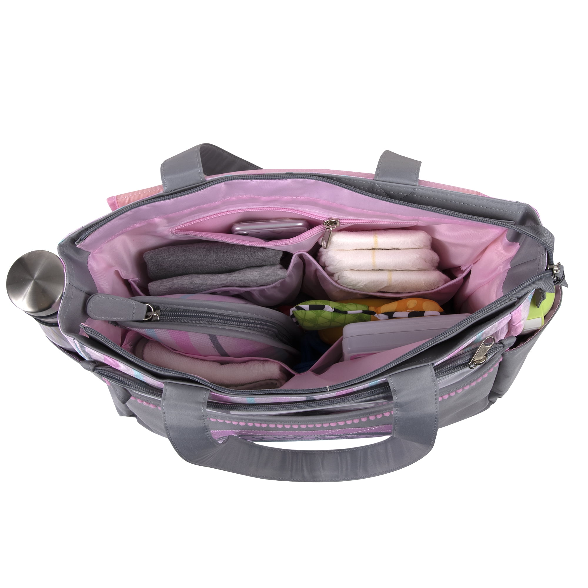 Baby Essentials Water Resistant Rainbow Tote Diaper Bag with Changing Pad, Multicolor, 5 Piece