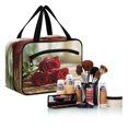 thumbnail image 6 of Travel Hanging Toiletry Bag with 4 Zipped Compartments Waterproof Makeup Accessories Spacious Cosmetic Bag Roses on Wooden Table Medium, 6 of 9
