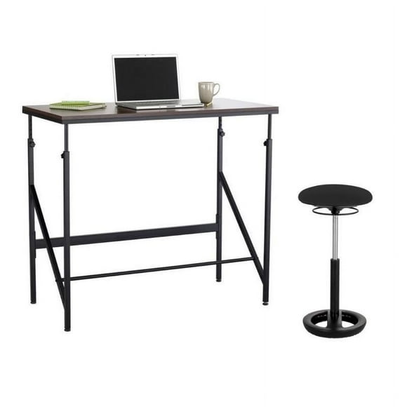 Safco Elevate 48" 2 Piece Office Set with Adjustable 2 Tier Standing Desk and Backless Drafting Chair in Black