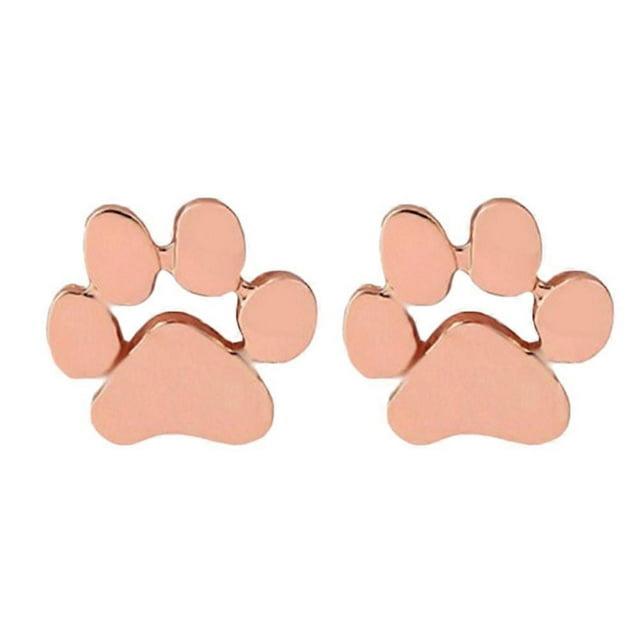 1 pair of Women's Lovely Stud Earrings Dog Cat Footprint Earrings Brass Electroplate Ear Studs Jewelry (Rose Golden)
