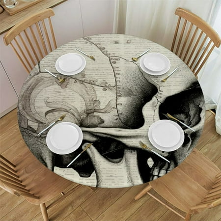 

Autua Skull Cross Section Round Table Cover Stain Resistant Washable Indoor Outdoor Tablecloth Kitchen Dining Wedding Parties Table Cover 100% Polyester Fiber 46 -50
