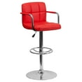 thumbnail image 1 of Contemporary Red Quilted Vinyl Adjustable Height Barstool with Arms and Chrome Base, 1 of 9