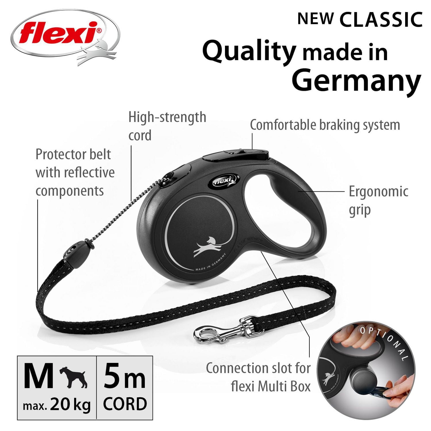 Flexi New Classic Cord Retractable Dog Leash 5m/16ft