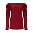 thumbnail image 4 of TKLPEHG Long Sleeve Shirts for Women Crew Neck Slim Off Shoulder Top Casual Fashion Solid Color Fall Tops Comfy Lightweight Pullover (Wine,S), 4 of 8