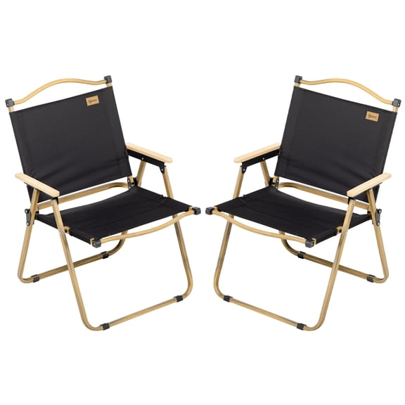 Outsunny 2-Pack Folding Camping Chairs - Lightweight Black Steel Frame & Durable Fabric Beach Chairs for Outdoor Use - Patio & Garden Seating (21.25" L x 23.25" W)