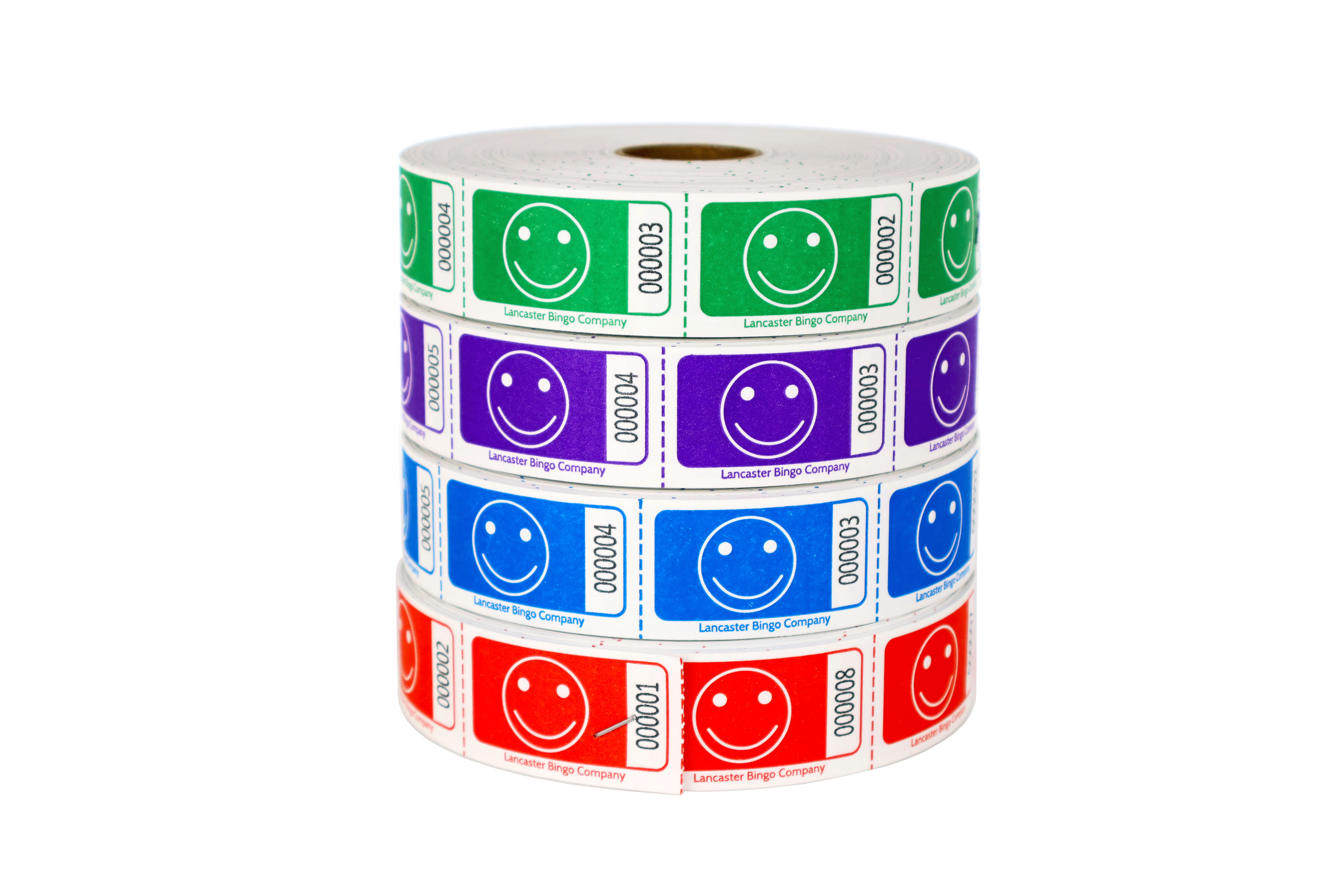 Smiley Face Roll Ticket 1,000 Ticket Roll 4 Pack Assorted Colors