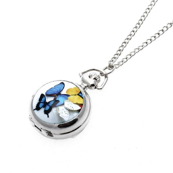 HOT! Lady Locket Pendant Quartz Pocket Watch Necklace Chain Vintage Butterfly [Watch]