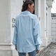 thumbnail image 5 of Camisas con botones para mujer Blusas de oficina de manga larga/corta Tops casuales de negocios Camisa suelta - Azul, 5 of 6