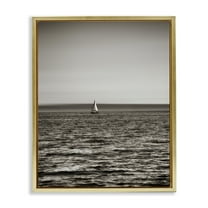 Stupell Industries Lone Distant Sailboat Coastal Photography Gold Floater Framed Canvas Art Print Wall Art, 17 x 21