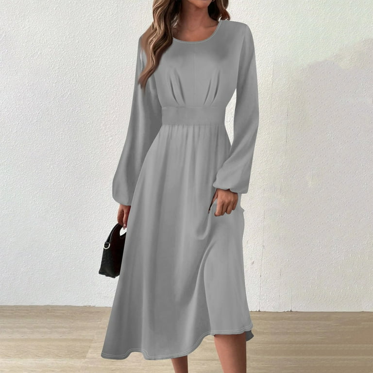 Fashion Casual Solid Pocket O Neck Long Sleeve Dresses(4 Colors) Fashion Casual Solid Pocket O Neck Long Sleeve Dresses(4 Colors)