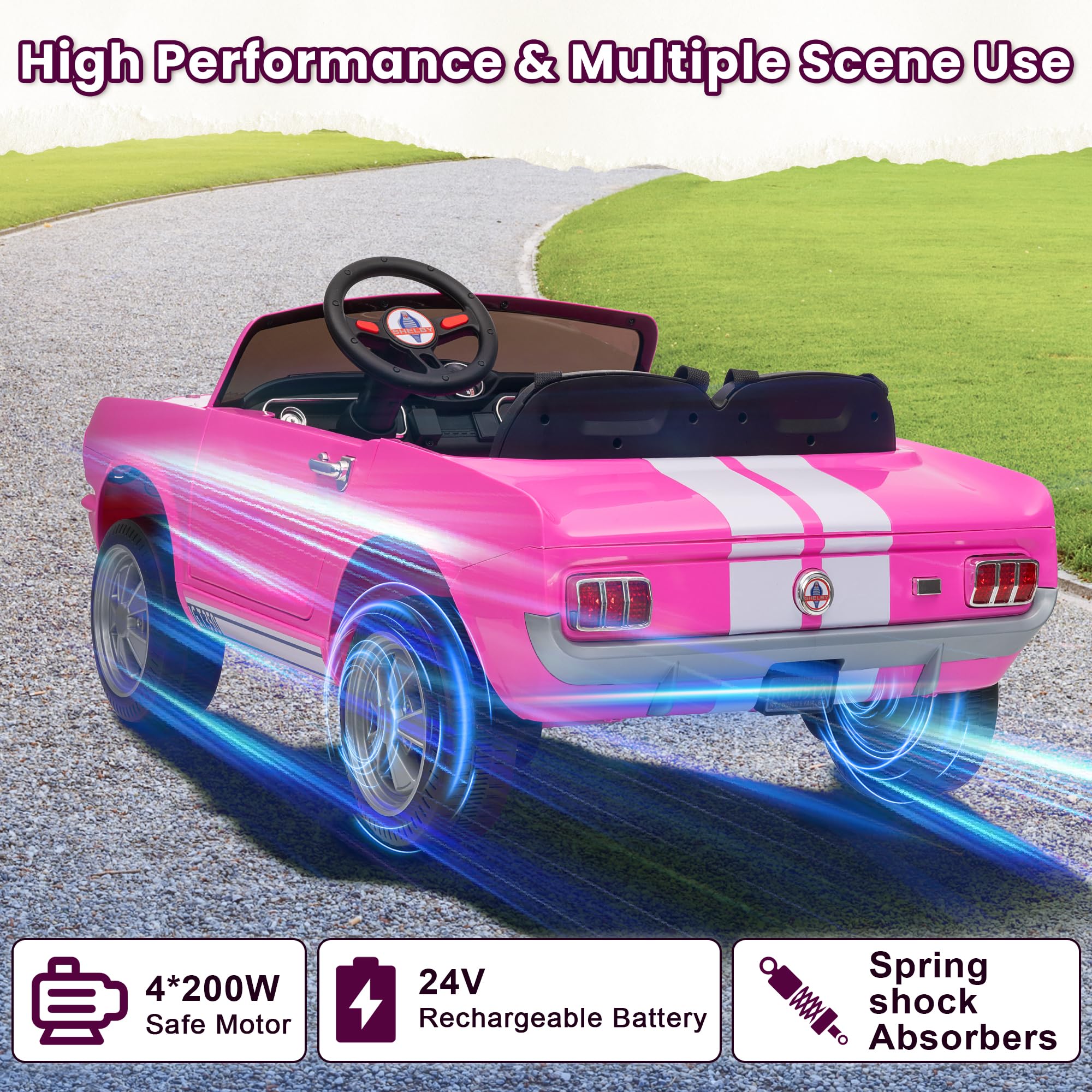 24V Kids Electric Car, Cuoote Licensed Shelby Ride On Toy, Power - Wheels with Remote Control