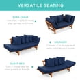 thumbnail image 2 of Best Choice Products Outdoor Convertible Acacia Wood Futon Sofa w/ Pullout Tray, 4 Pillows, All-Weather Cushion - Navy, 2 of 7