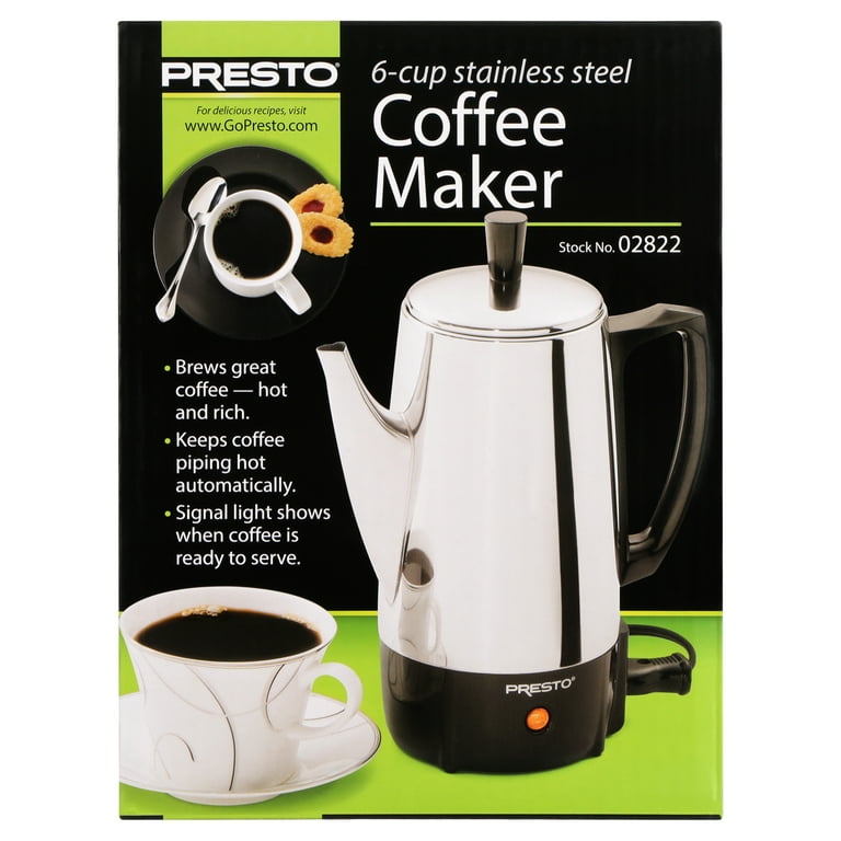 Presto 6-Cup Stainless Steel Coffee Maker, Silver