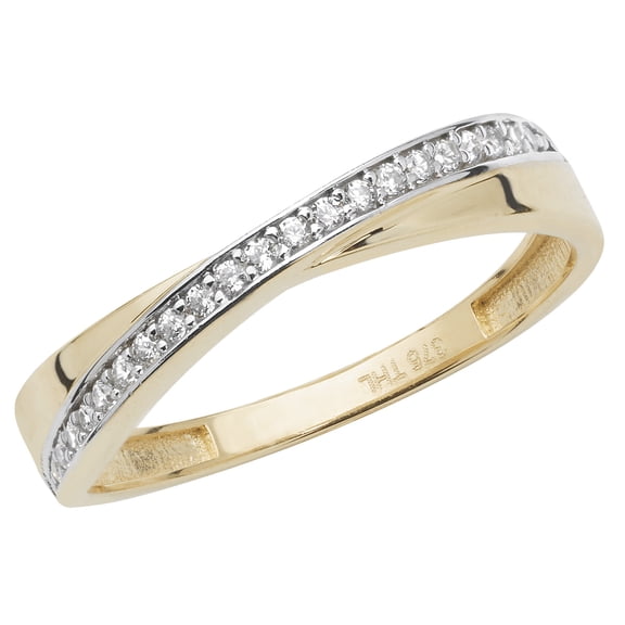 Elegant 9k Gold Women Crossover Ring with Cultured Cubic Zirconia/CZ