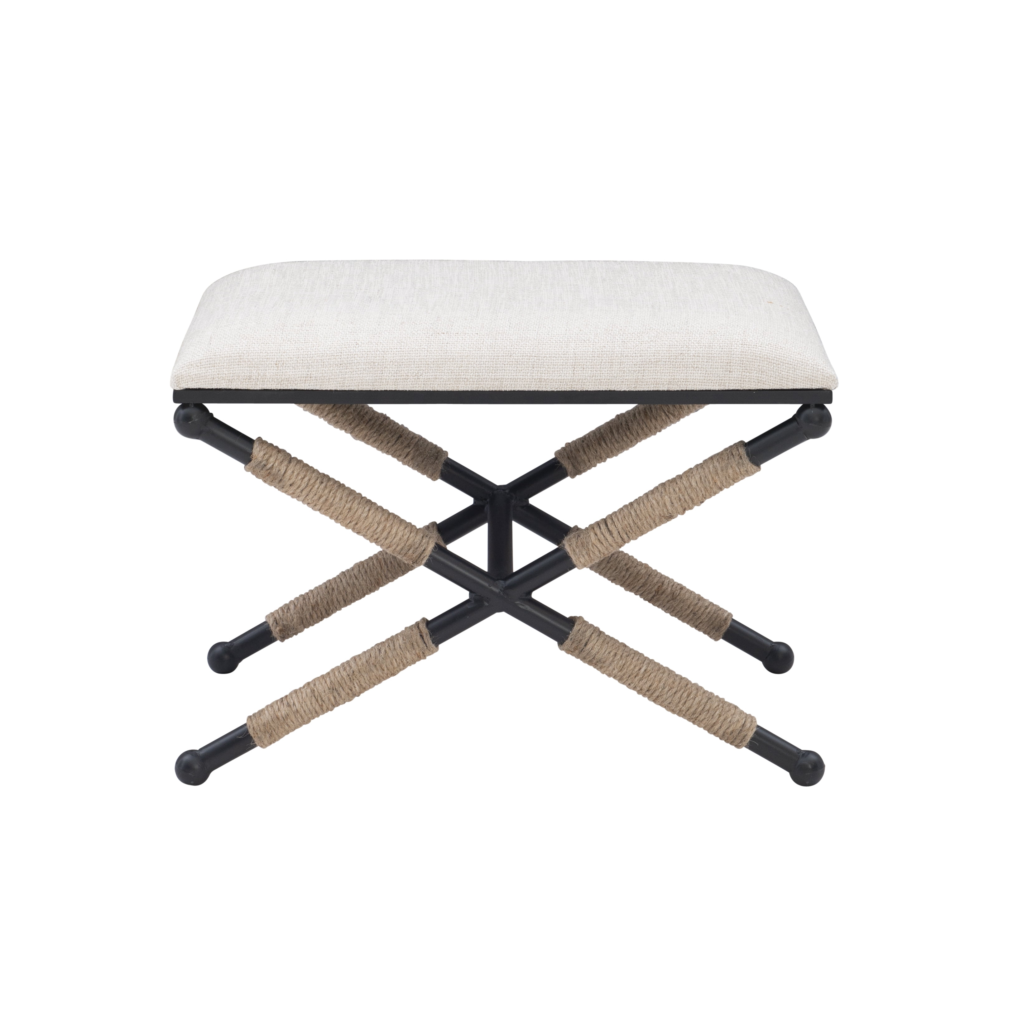 Linon Brewster Boho Backless Campaign Accent Stool, Black/Neutral