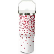 30oz Valentines Tumbler with Handle and Straw, Valentine Insulated Tumbler, Leak Proof Travel Coffee Mug, Reusable Stainless Steel Heart Tumbler, Valentines Gifts for Her