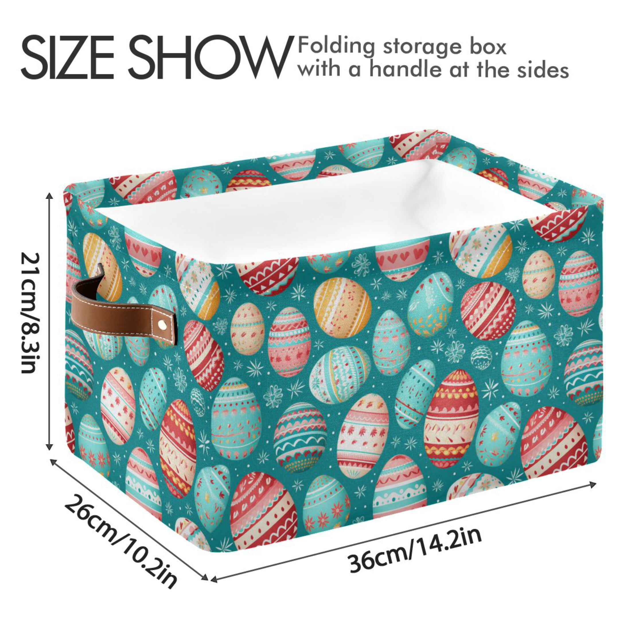 Easter Eggs with Snow Storage Bins with Handle Fabric Organizer Basket Foldable Box 2 Pack 14.2x10.2x8.3