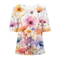 thumbnail image 5 of Busydd Womens Tops Boho Floral Print Cotton Linen Blouses Short Sleeve Round Neck Tshirts Fashion Casual Buton Shirts Comfort Loose Bohemian Summer Tops,Plus Size Tops for Women S-4XL, 5 of 5